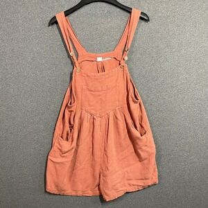 Anrabess Terracotta Linen Blend Short Overalls Romper Rust Orange Medium